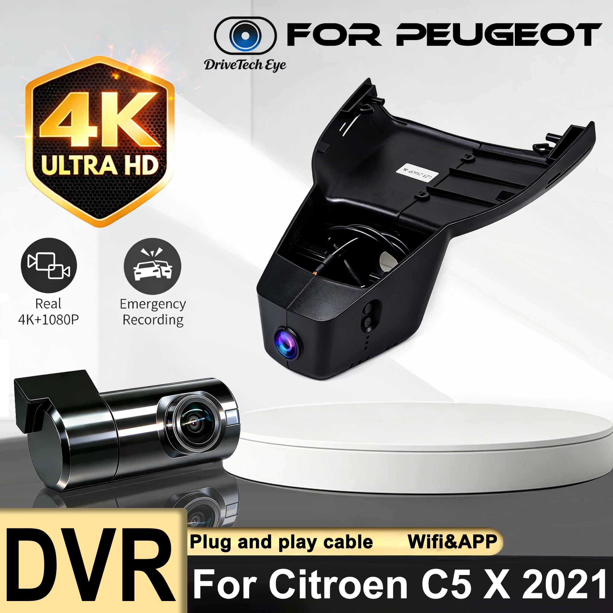 Nuovo! Registratore di Guida per Auto Facile da Installare per Citroen C5 X C5X 2021 2022 2023, Videocamera DVR WiFi UHD 2160P