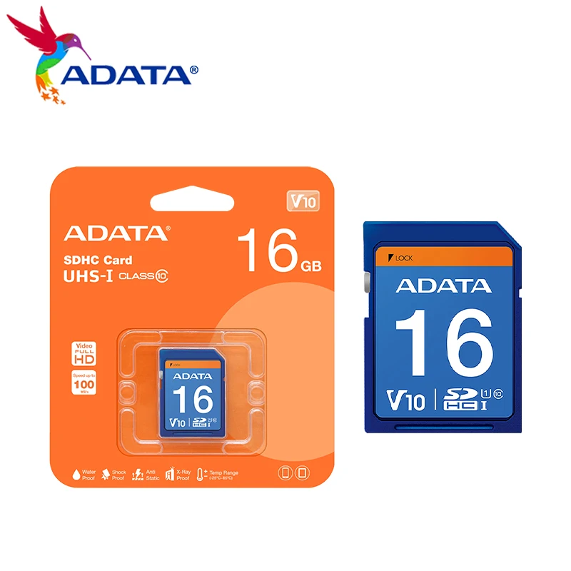 ADATA Premier SD Card 64GB SDXC 32GB 16GB SDHC U1 C10 UHS-I Memory Card V10 Video Speed 100MB/S Ultra HD for Digital Camera