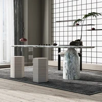 Table à manger ovale sur mesure en marbre naturel, plateau incurvé et épuré, multi-usages, pour salon ou bureau d'appoint en pierre 3