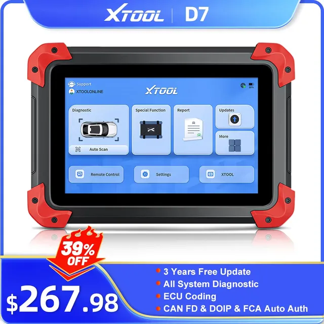 XTOOL D7 V2.0 All System Automotive Diagnostic Tool OBD2 Scanner ECU Coding Bidirectional Control 38+ Service FCA CAN FD DOIP 1
