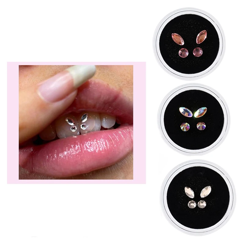 Dental Tooth Gems Crystal Diamond Ornament Various Shapes Color Teeth Jewelry Denture Acrylic 4Pcs/Box