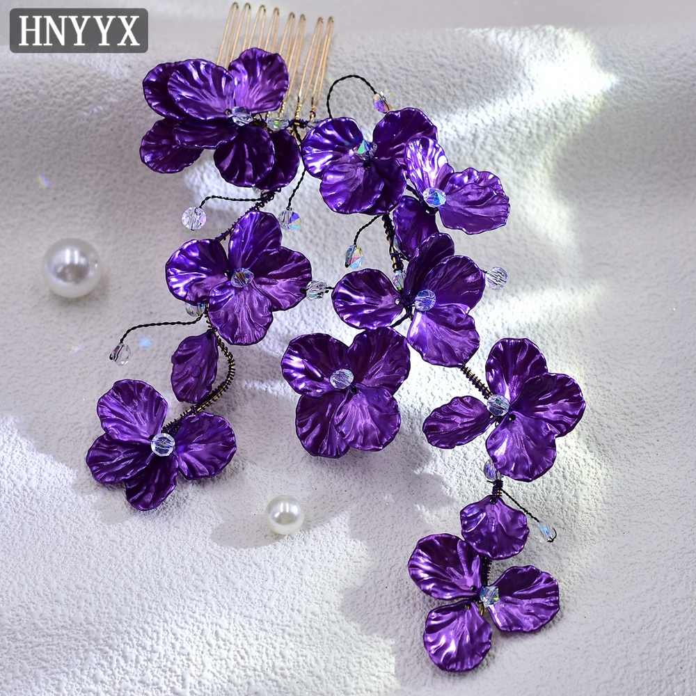 Purple Shell Flower Hair Comb Fashion Crystal Hair Accessories Handmade Pieces Weddings A114
