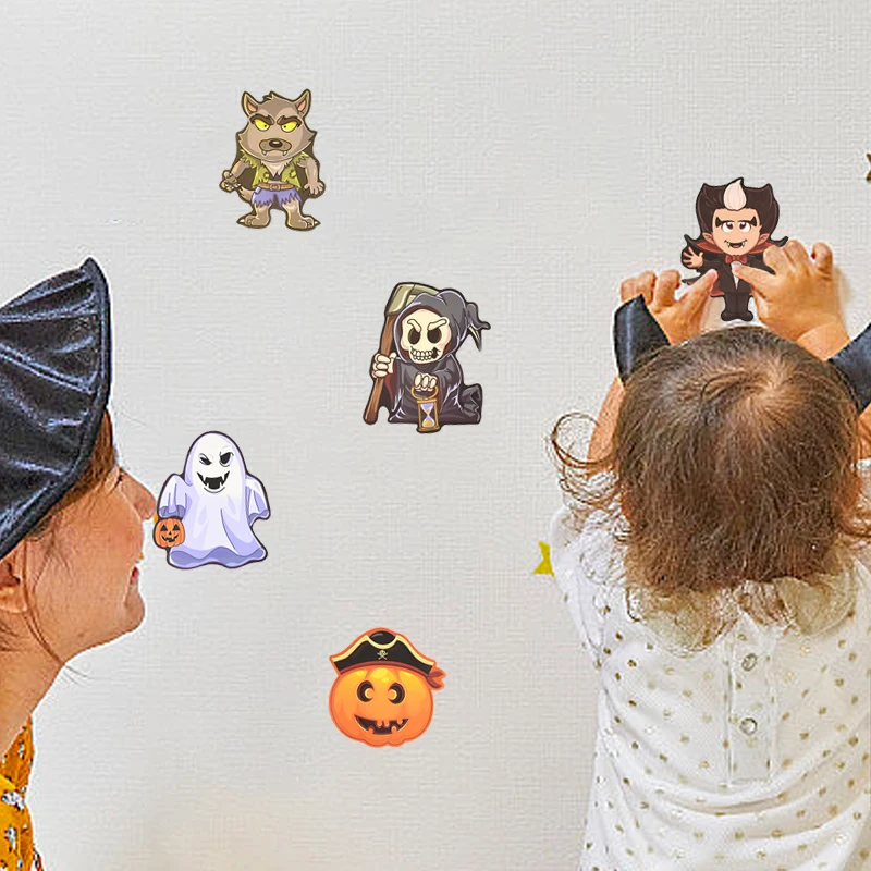 8 Blatt Kinder DIY Puzzle Aufkleber Halloween Cartoon Make A Face Aufkleber Lustige Hexe Geisterschädel Kürbis Mumie Lernspiel – Detail 11