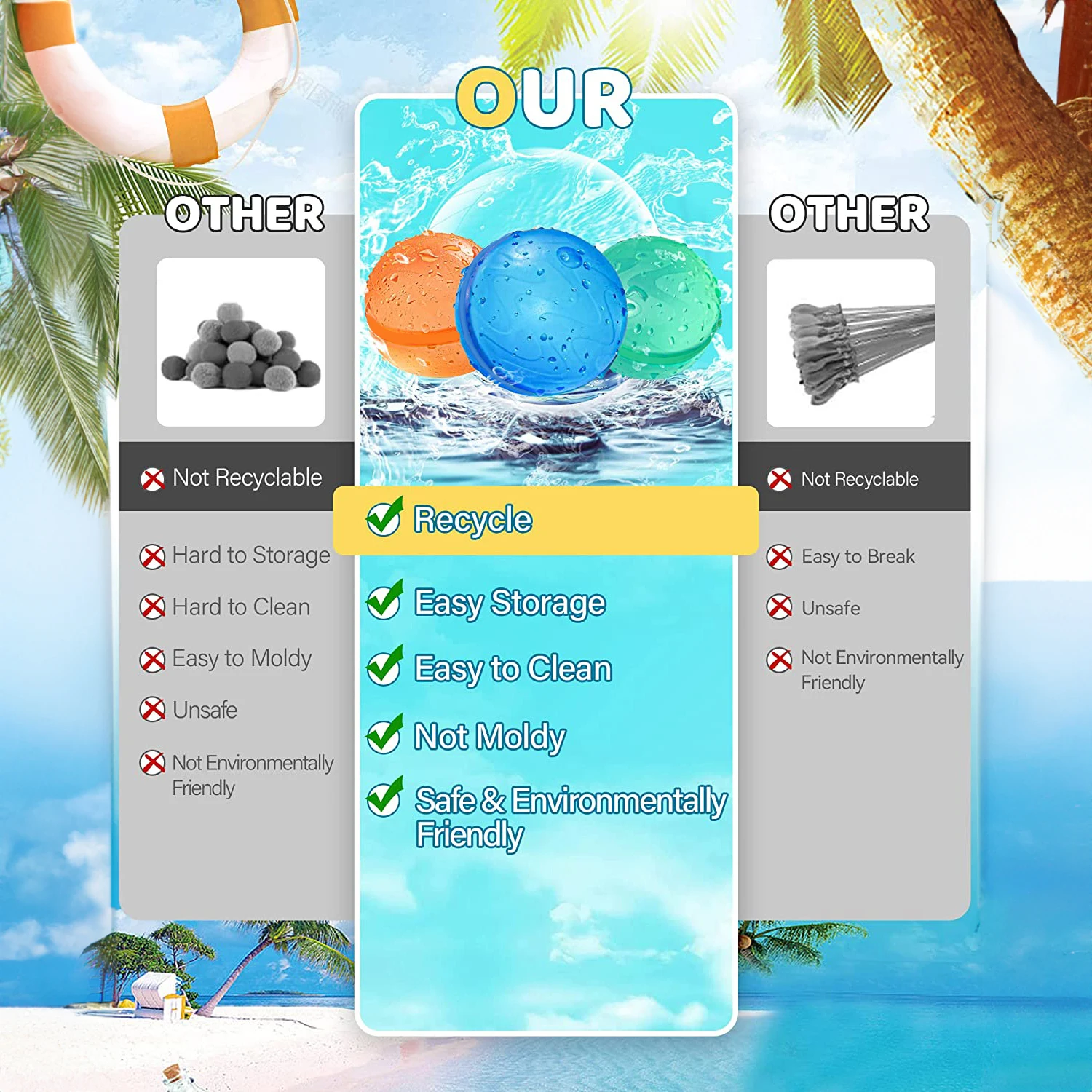 5.7CM Water Fight Toy Silicone Water Ball Rapid Injection, Reusable Ball, Self sealing and Quick Filling Ball
