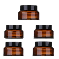 5Pack 15g 30g 50g Round Amber Glass Cosmetic Jars with Inner Liners and Black Lids Travel Jar Refillable Containers Makeup Cream 1