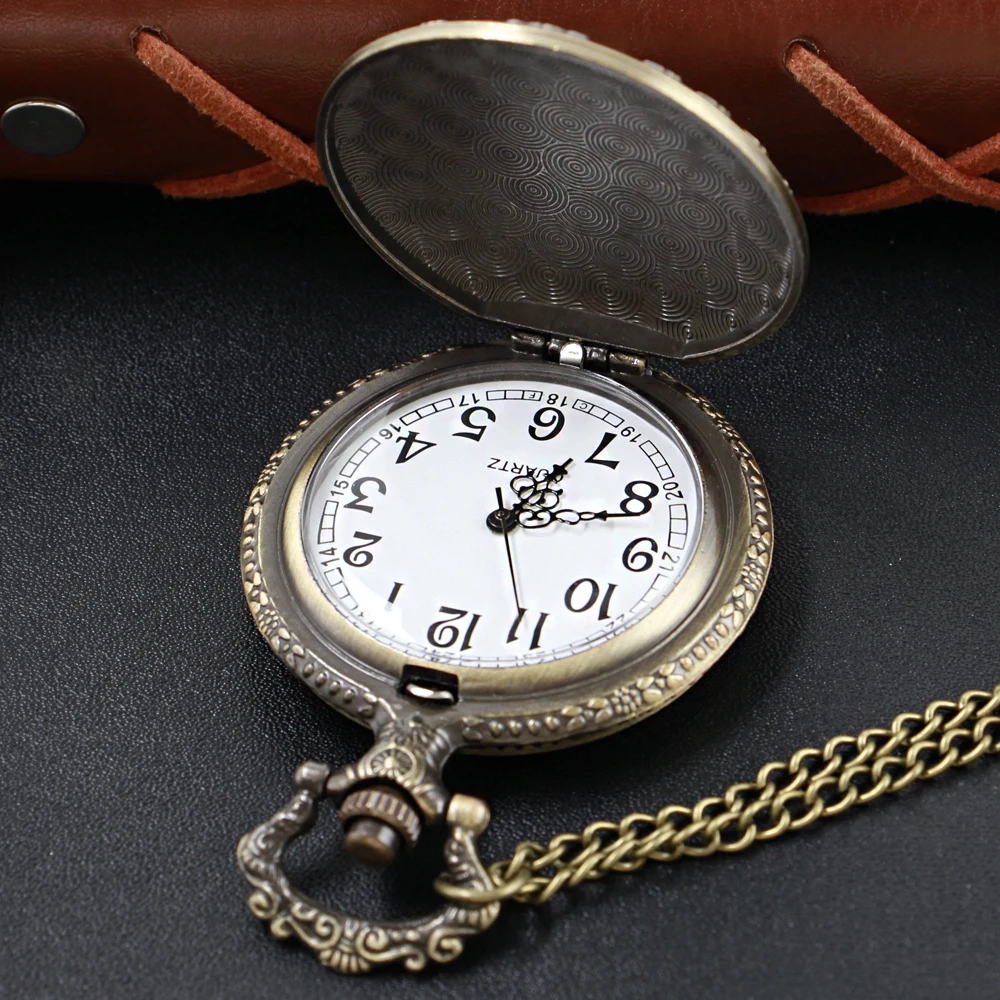 Vintage Fairy Tales Steampunk Quartz Pocket Watch Bronze Case Necklace Pendant Clock Chain Men's and Women's Christmas Gift