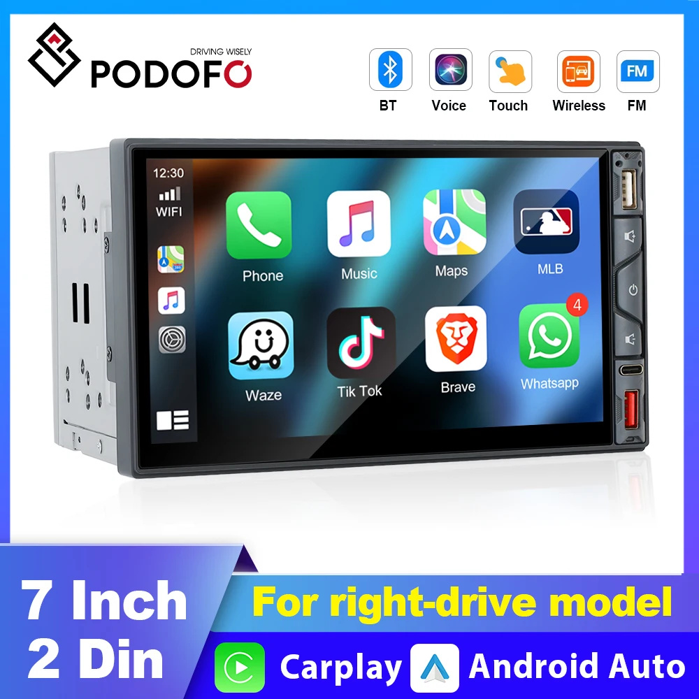 

Podofo 2 Din GPS Car Stereo Radio 7'' HD 1080P Car MP5 Player Carplay FM AM Radio Receiver Suppport Rear Camera