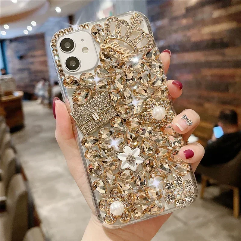 

Flower Crown Rhinestone Case Cover for Huawei P50 P60 Pro Mate 50 60 & Honor 80 90 100 Pro