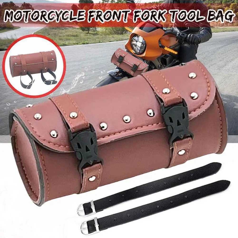 

Brown Universal Motorcycle Handlebar Bag Durable Waterproof Capacity Large Holder Saddlebags Bag Pocket Tools Leather Stora C7t4