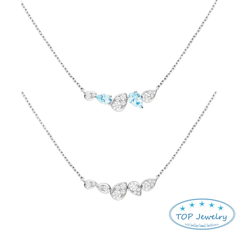 

Paris, France Luxury Brand 925 Silver High Quality Aquamarine Josephine Necklace Sincere Heart Gift Charming Gift