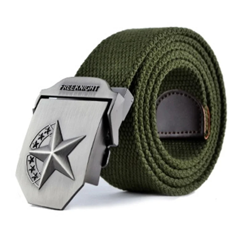 

Men&Women Military Canvas Solid Color Belt Luxury 3D Star Metal Buckle Jeans Belt Army Tactical Belts for Men Waistband Strap
