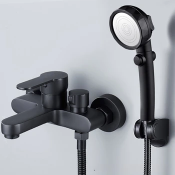 ก๊อกน้ําอ่างอาบน้ํา ก๊อกน้ําอาบน้ําสีดํา วาล์วผสม เปิดด้านข้าง ก๊อกน้ําสามตัว ก๊อกผสมร้อนและเย็น อุปกรณ์ห้องน้ํา 1