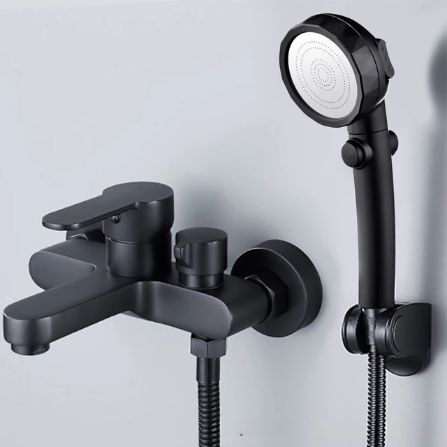 ก๊อกน้ําอ่างอาบน้ํา ก๊อกน้ําอาบน้ําสีดํา วาล์วผสม เปิดด้านข้าง ก๊อกน้ําสามตัว ก๊อกผสมร้อนและเย็น อุปกรณ์ห้องน้ํา 1