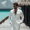 White Linen Suits For Men 2 Pieces Beach Wedding Party Tuxedos Casual Linen Male Jacket Blazer Pants Costume Homme Mariage 1