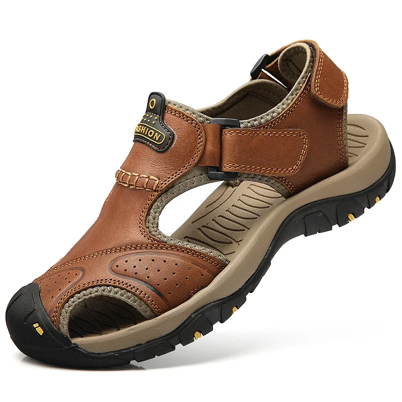 Sandales d'Été en Cuir pour Homme, Chaussures de Plage de Luxe, Respirantes, Décontractées, Pataugeoire, Pantoufles à Doublure Large