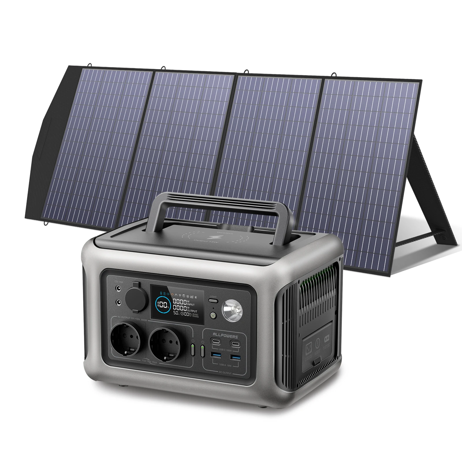 Allpowers R600 Powerstation Lifepo4 Batteria 299Wh 600W Generatore Solare (Ricarica Da 0-100% In 1 Ora) Con Pannello Solare Da 200W