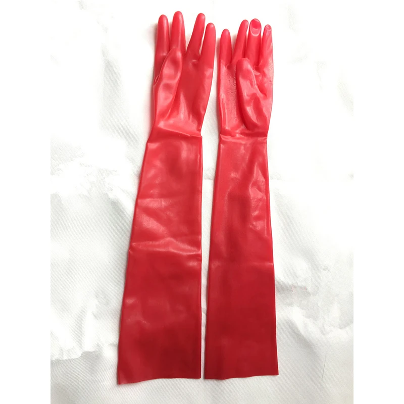 Unisex Latex Rubber Gloves Wrist Seamless Moulded Shoulder Length Black and Red Long Sexy Fetish Gloves for Men Women