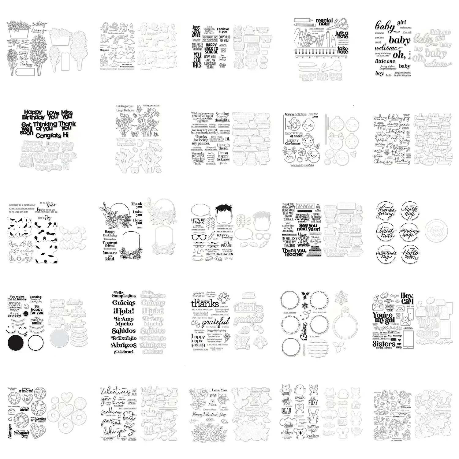 Valentine's Day Words Halloween Christmas Easter Clear Stamps Cutting Die Set for Scrapbooking Paper Making Frame Craft Card