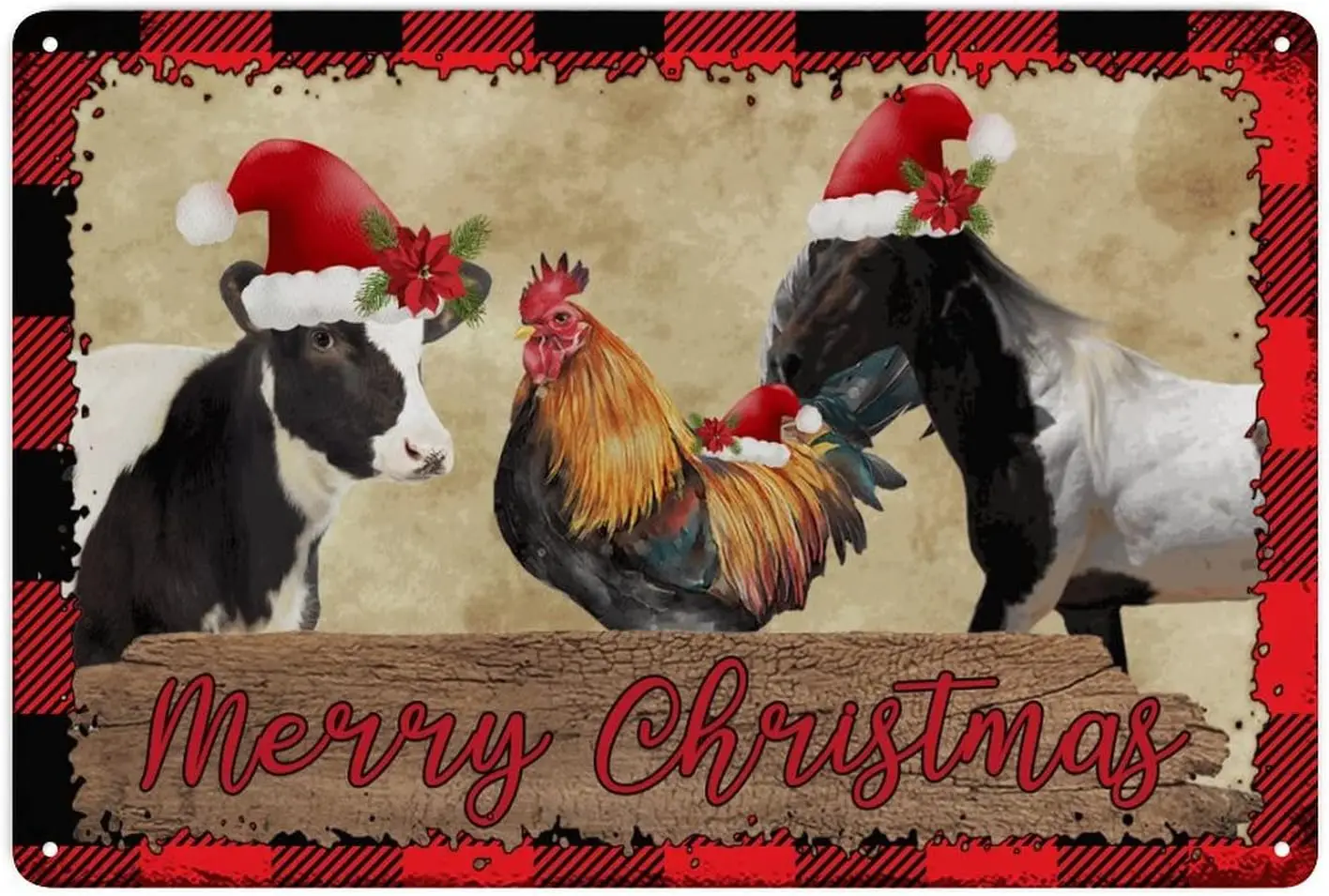 

Металлические знаки в стиле ретро, веселая Рождественская ферма, животное, корова, свинка, овечка с шапкой Санты, металлический жестяной знак, плакат, декоративная ферма, подарок для любимого человека