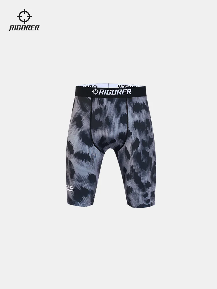 RIGORER Leopard Print Five Tight Pants Men's Plus Size New Fitness Basketball Leggings Running Compression Elastic Waist Shorts