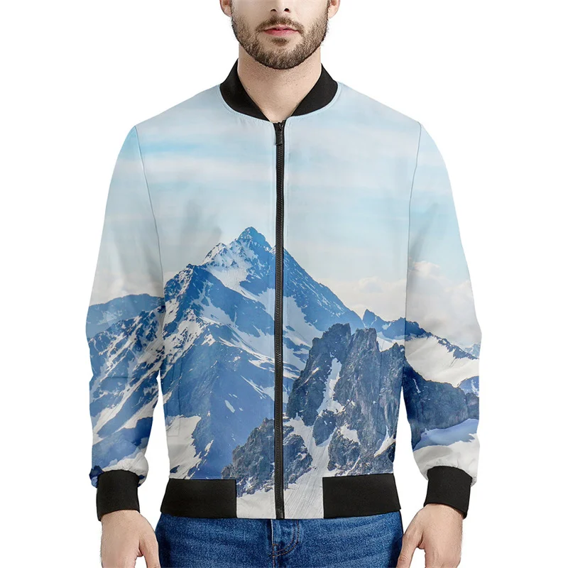 thumbnail image 1 of Chaqueta de montaña con estampado 3D de moda para hombre, sudadera de gran tamaño con patrón escénico natural, chaquetas de bombardero con cremallera y mangas largas, 1 of 5