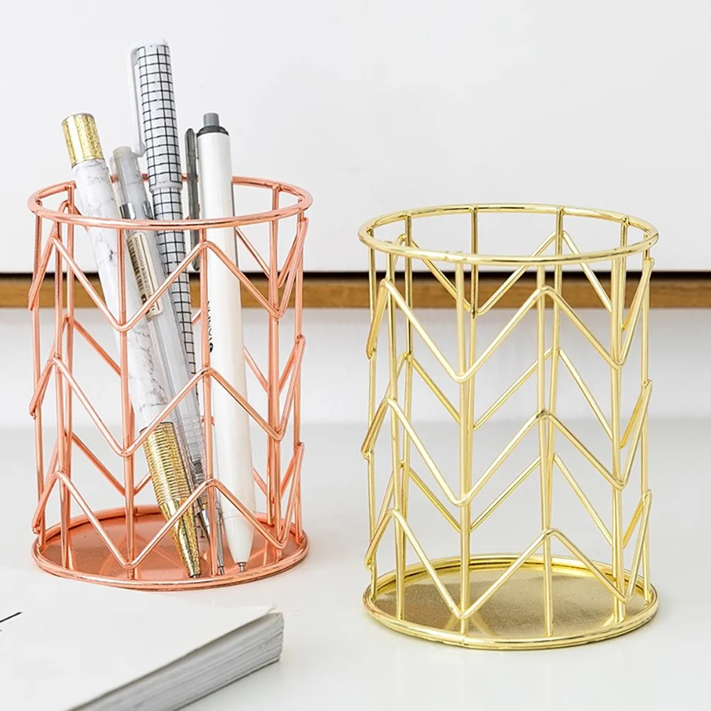 Premium Multipurpose Pen Holder Rose Gold Iron Wire Desktop Storage Box for Pens Makeup Brushes and More 6