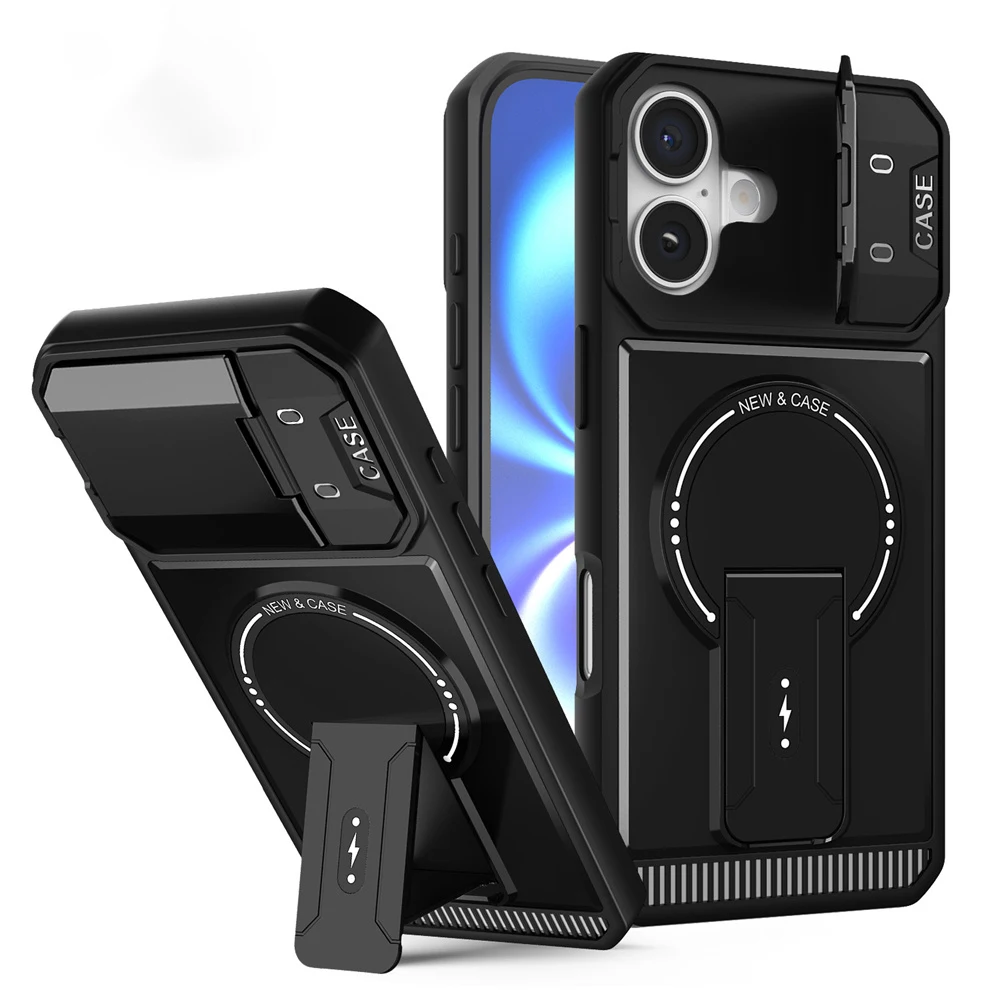 Premium Magnetic Flip Phone Case with Full Lens Protection and Fold Stand for Magsafe Military Cover
