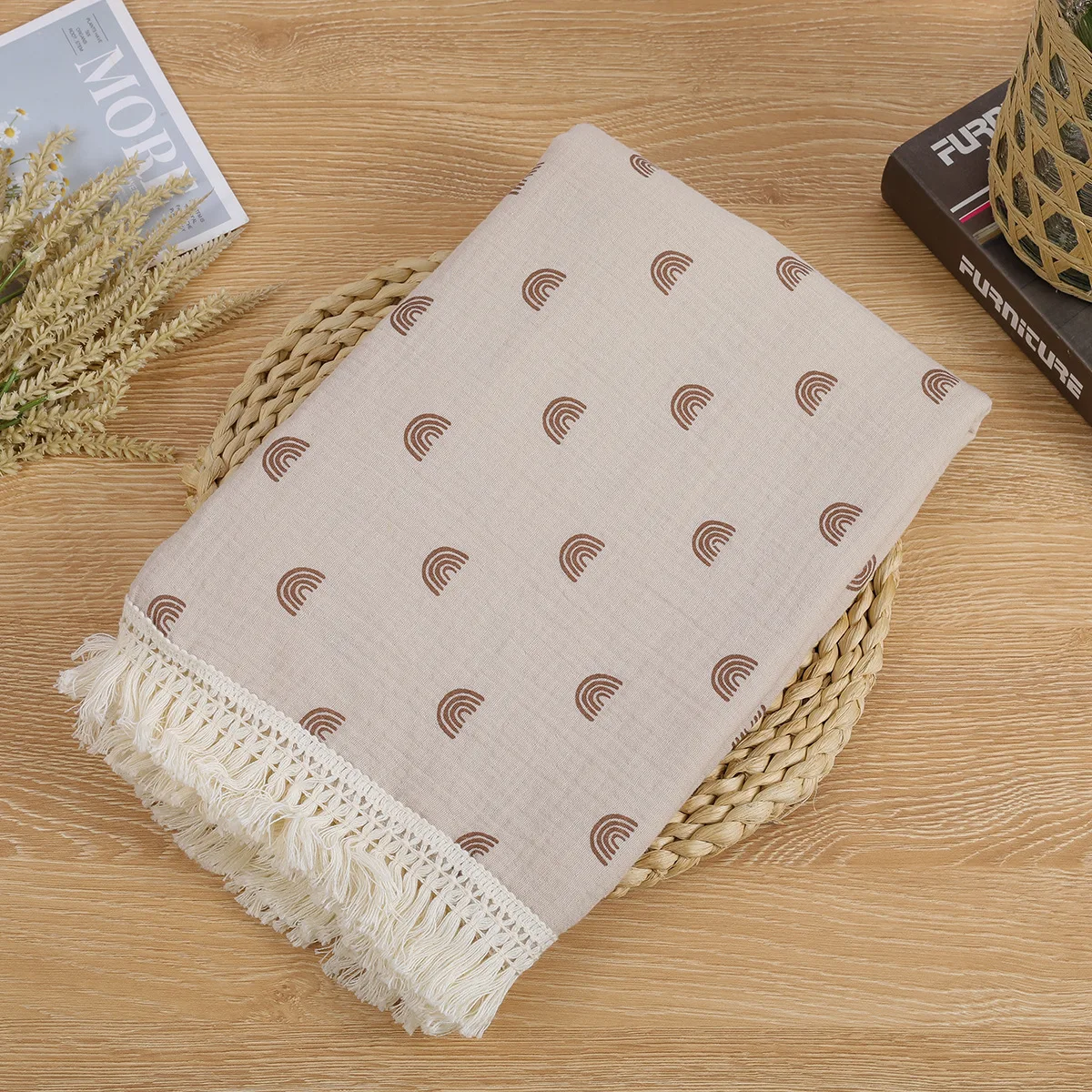 New Baby Cotton Muslin Tassels Swaddle Soft Newborn Wrap Receiving Blanket Sleeping Blanket Diapers Baby Bath Towel 100x120cm 5