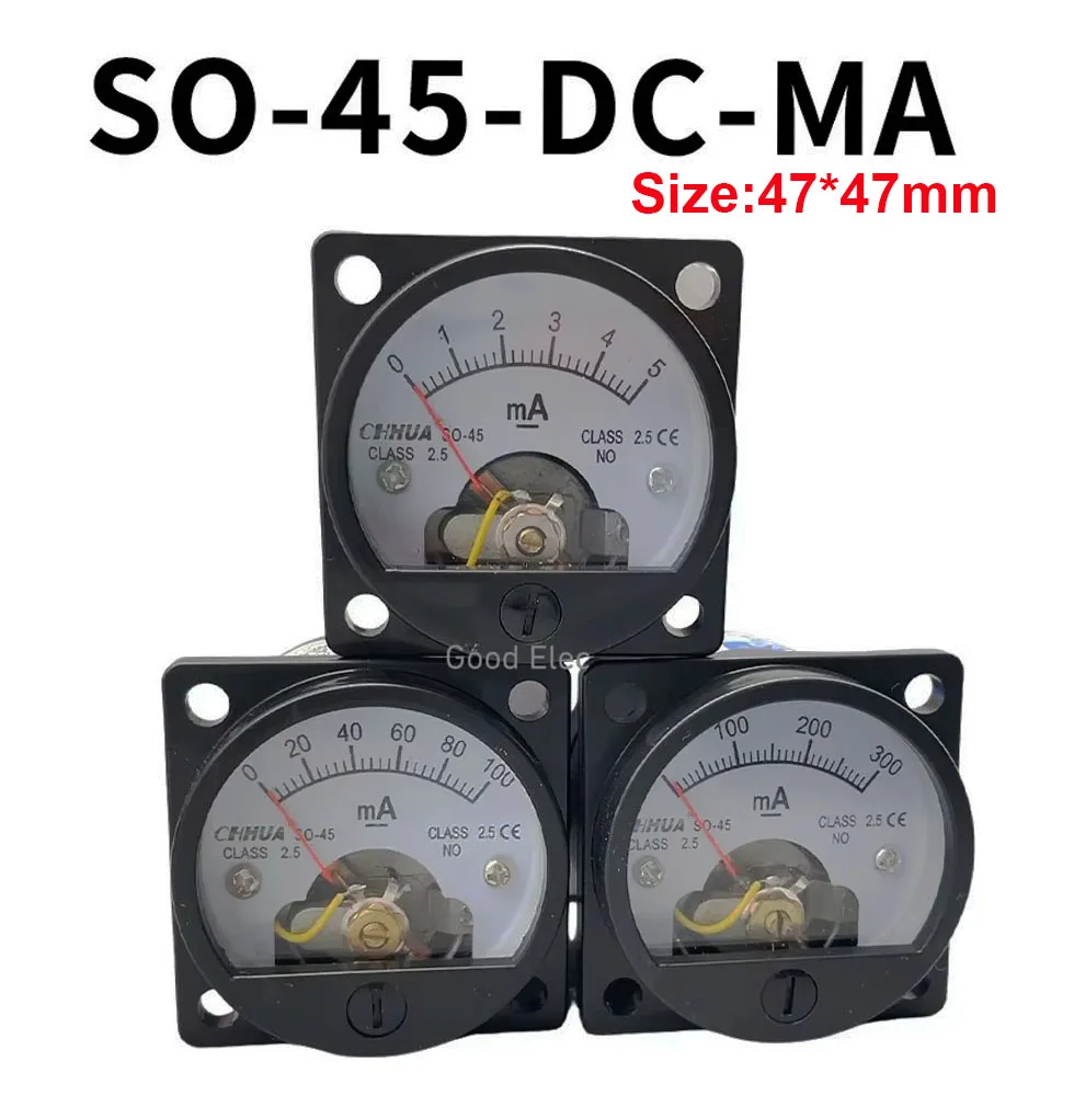 High-Precision Black Analog Panel Ammeter, 0-100mA Range, Round Design