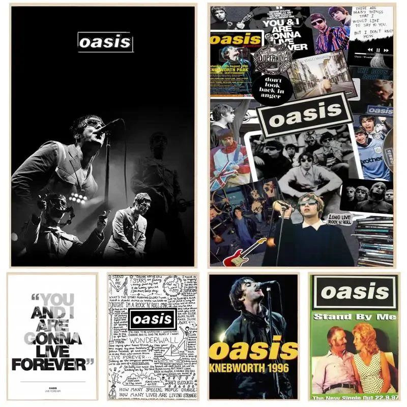Hot Band O-Oasis Live Forever Poster Carta Kraft Poster Vintage Wall Art Painting Studio Arte Estetica Pittura Murale Di Piccole Dimensioni