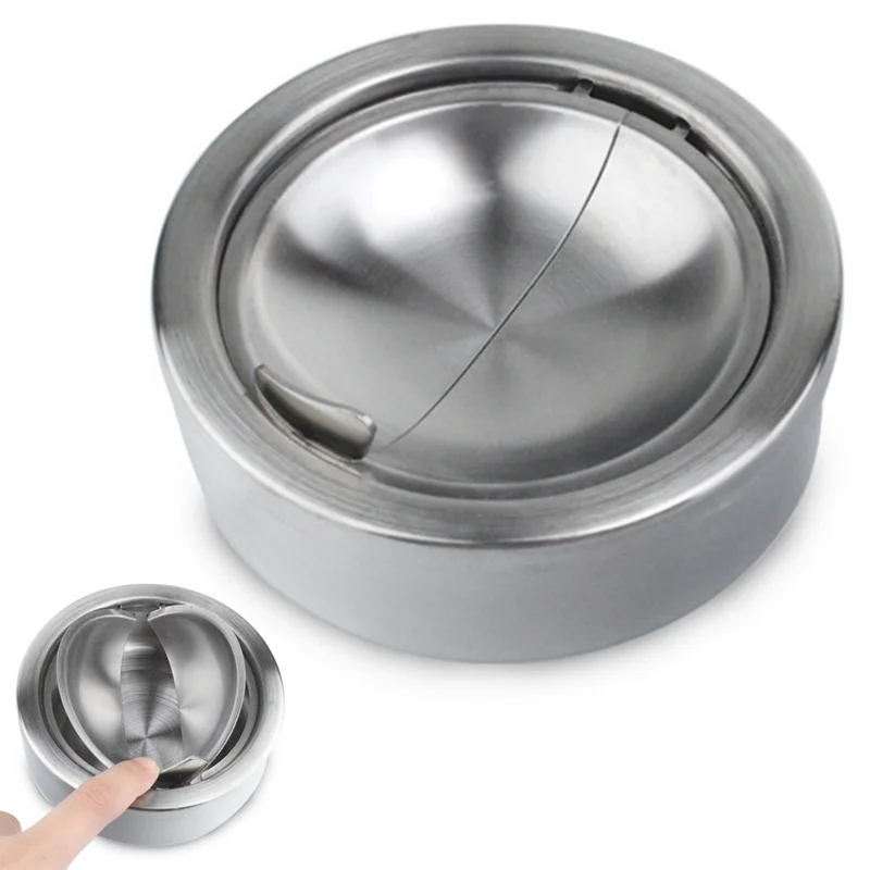 Portable Stainless Steel Windproof Ashtray Rotating Black Sticky Skin Model Rotating Ordinary Cigarette Ashtray Push Smoking Set cigarettes ashtray portable ashtray stainless steel ashtray metal ashtray