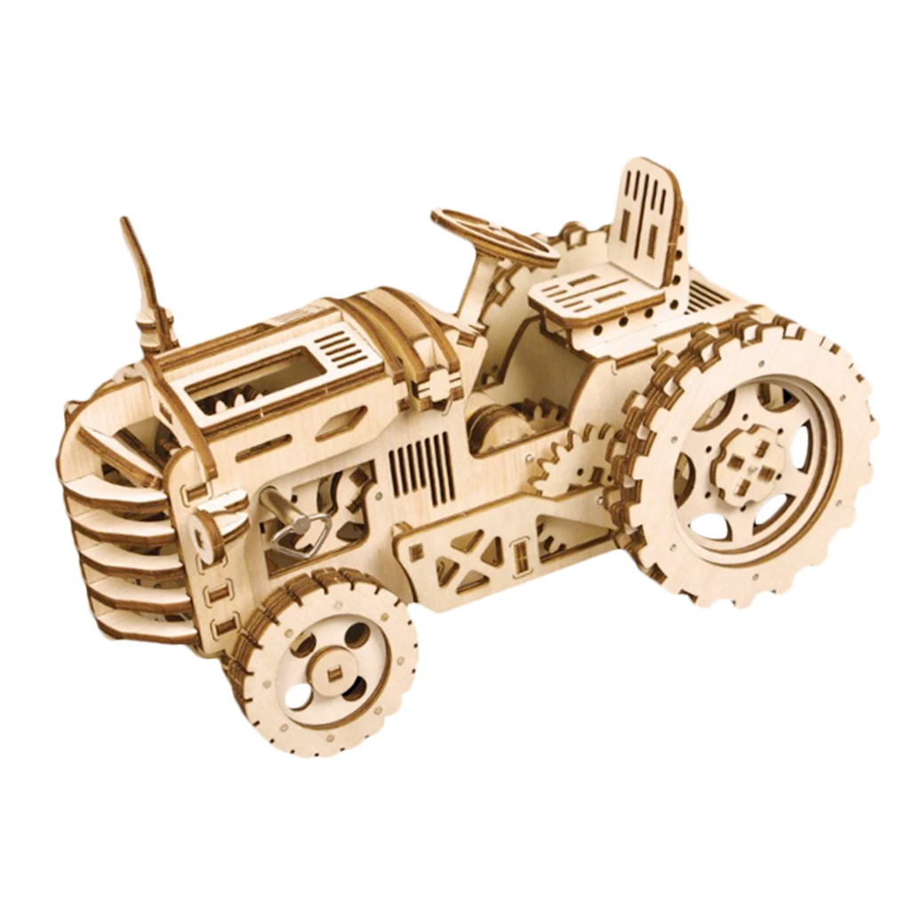 Natural Wooden Mechanical Tractor Model Kit to Build for Adults and Kids - Detailed and Sturdy - 3D Wooden Puzzle