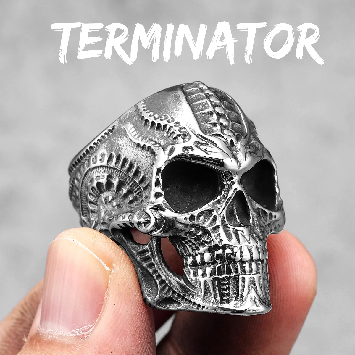 Men's Stainless Steel Skull Ring - Punk Rock Skeleton Design
