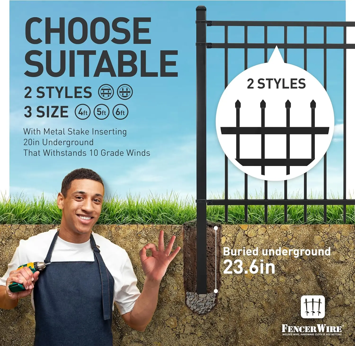 Fencer Wire 76Ft Heavy Duty Flat Top Fence Barrier Kit, Anti-Rust Metal Steel Fence With 6Ft Height X 8Ft Width Panels, Gate, 6