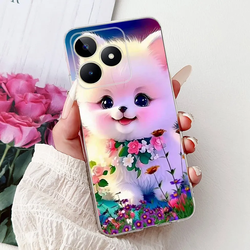 Clear Cute Cat & Butterfly Design Phone Case with Flower Accents - Stylish Protective Back Cover
