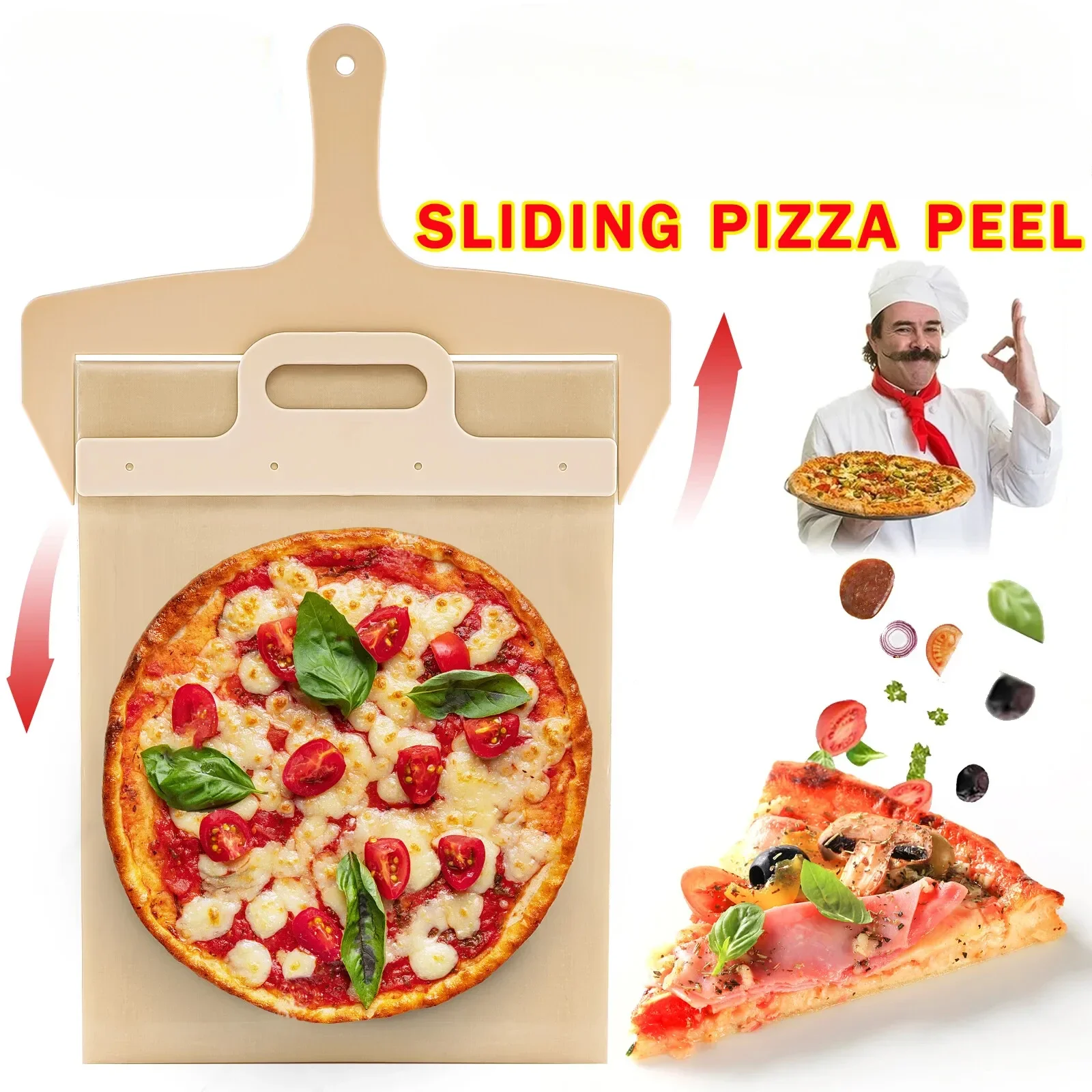 Sliding Pizza Peel Non-Stick Dishwasher Safe Wood Handle Slide Smart Pizza Shovel for Home Baking Professional Ovens Tools 1pcs