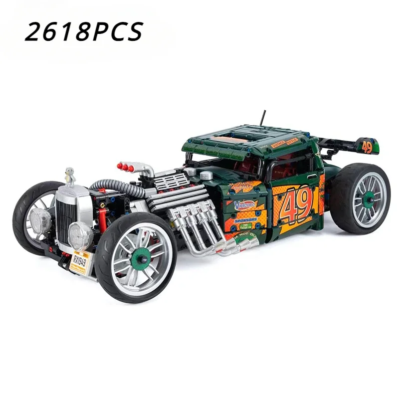 2618Pcs Technical Ford Hot Rod 1949 Retro Car Model Building Blocks Veicolo Modificato Assemblare Mattoni Giocattoli Regali Di Compleanno Per Ragazzo