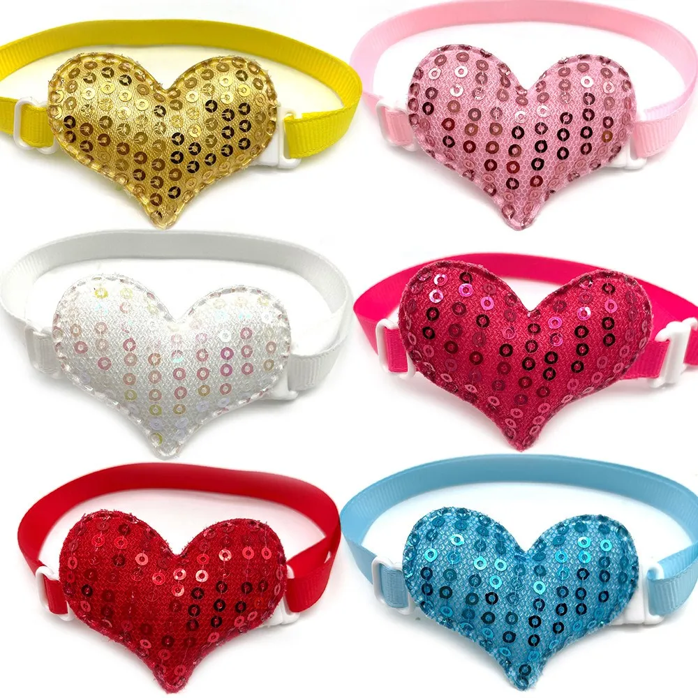50/100pcs  Valentine's Day Small Cat Bowties Collar Heart Style