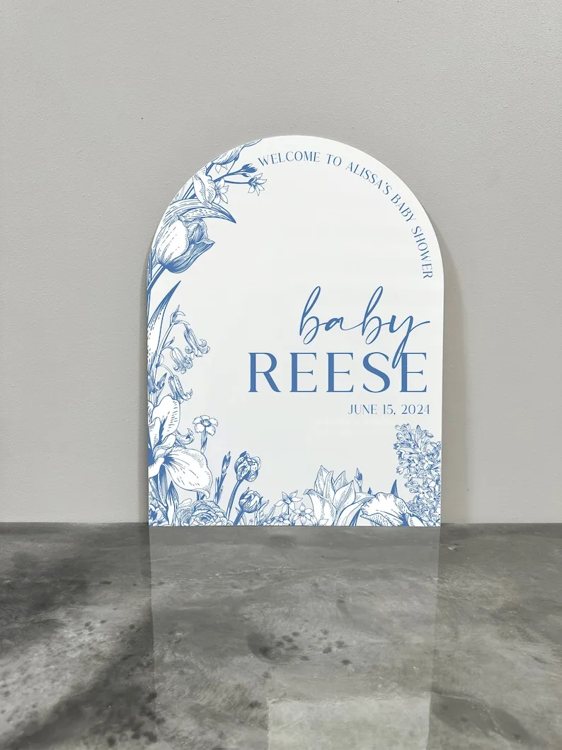 

Blue flower baby shower acrylic sign, Acrylic baby shower welcome sign,