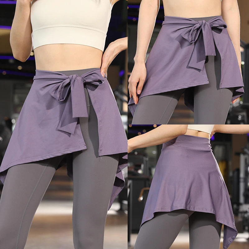 Women Tennis Self-Tie Athletic Sports Yoga Short Skirt Anti-Shine Fart Curtain Strap One Piece Skirt Outside Hip Towel