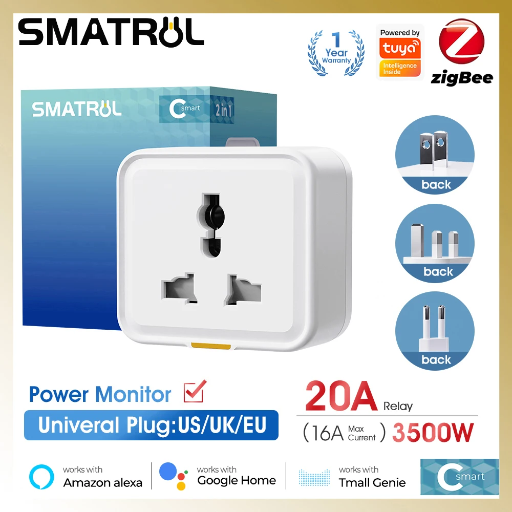 EU UK US Zigbee Smart Plug 3500W 20A Tuya Smart Home Universal Timing SOCKET Travel Adapter Power Monitor AC Wall Outlet 240V 1