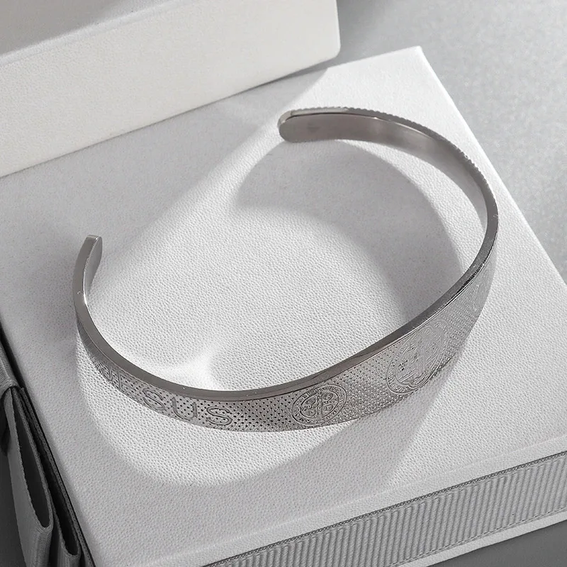 Catholic Priests and Saints Saint Benedict Cuff Bracelet for Men Women Simple Stainless Steel Exorcist Amulet Wrist Jewelry Gift 4