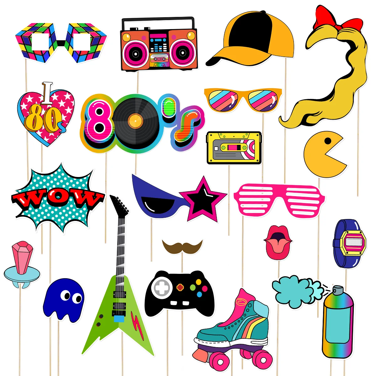 

21pcs/Pack 80s Party Cosplay Photo Booth Props Funny Creative Vintage Party Supplies Favors Accessories Decoration Birthday Deco