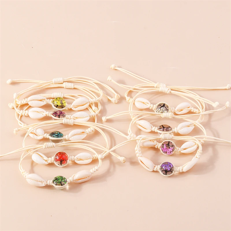Mode Glas Ball Getrocknete Blume Armband für Frauen Handgemachte String Shell Armband Mädchen Party Urlaub Schmuck Geschenke