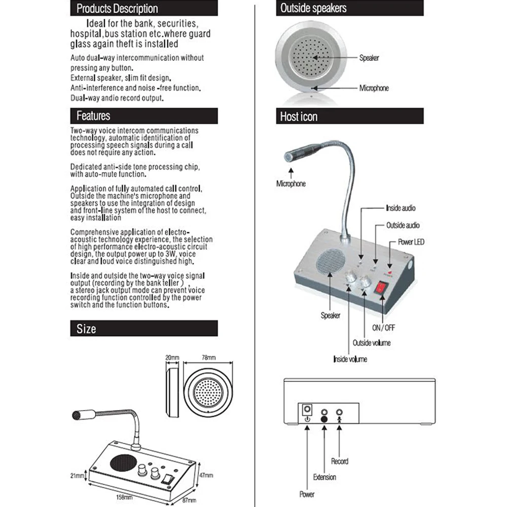 Two-way Call Through the Window Glass Counter Intercom Speaker System of the Shop Office Window Microphone Intercom Speaker