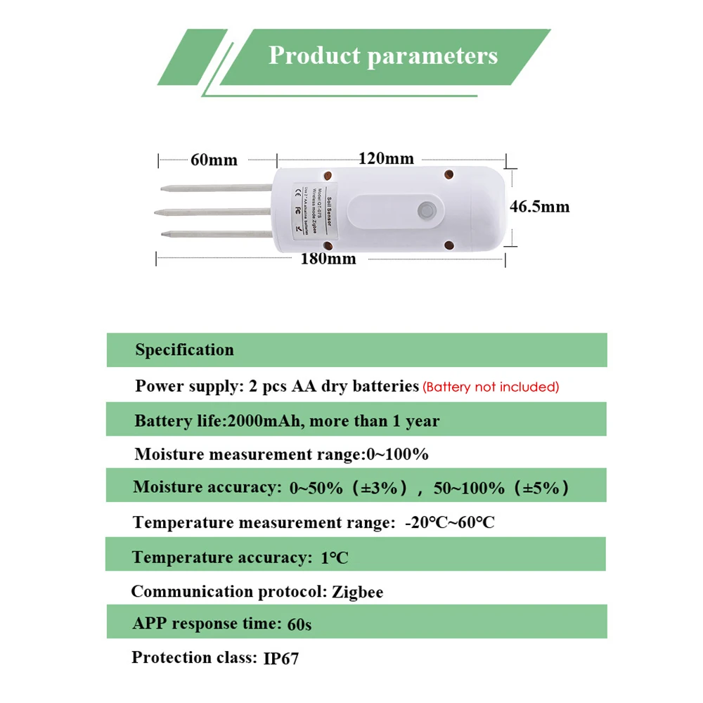 Tuya Zigbee 무선 토양 수분 측정기, 온도 습도 테스터, 식물 모니터, 정원 심기, IP67 방수 감지기