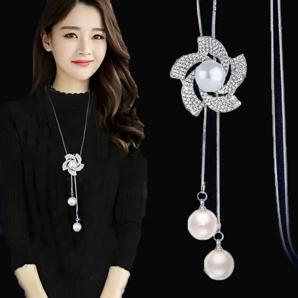 Blue Rose Long Adjustable Necklaces&Pendants for Women Fashion Crystal