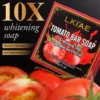 LKIAE Brand Tomato Fruit Scented Handmade Natural Bar Soap For Face And Body Whitening Oil Control Brightens Skin Shrink Pore 2
