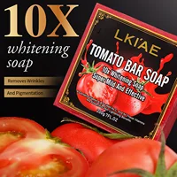 LKIAE Brand Tomato Fruit Scented Handmade Natural Bar Soap For Face And Body Whitening Oil Control Brightens Skin Shrink Pore 2