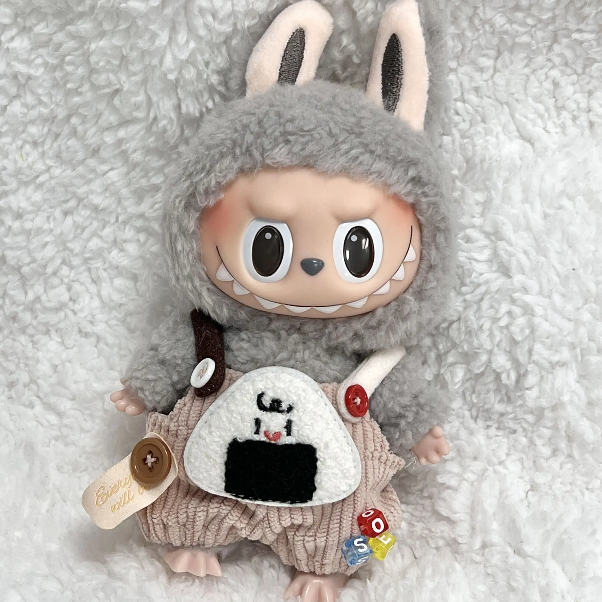 17cm Cute Mini Plush Doll'S Clothes Outfit Accessories Labubu Idol Dolls donut overalls Clothing DIY Kid Gift Strap Labubu Pants 3
